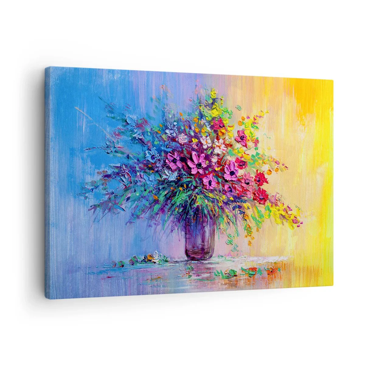 Schilderen op canvas - Een kleurrijk boeket bloemen in een vaas tegen een gradiëntachtergrond - 70x50cm - Schenking van de wei - Moderne wanddecoratie voor woonkamer en slaapkamer ARTTOR