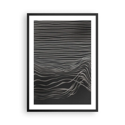 Poster in een zwarte lijst - Abstracte compositie met lijnen op een zwarte achtergrond - 50x70cm - Ritme en accent - Moderne wanddecoratie voor woonkamer en slaapkamer ARTTOR