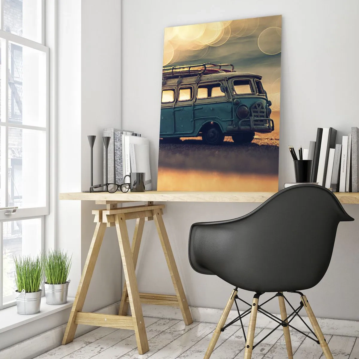 Schilderen op glas - Het einde van idolen: geld en werk - 70x100 cm