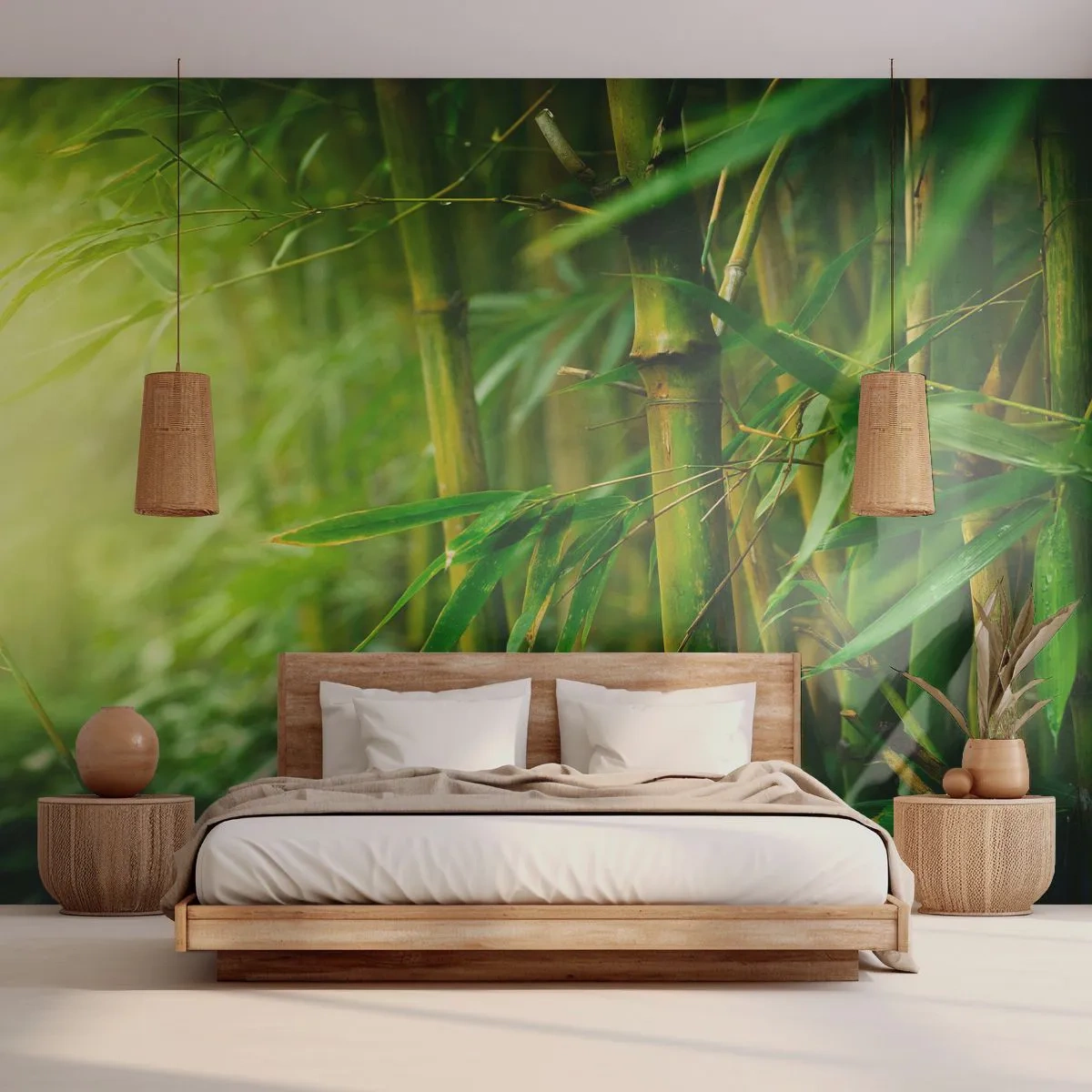 Fotobehang op maat Premium Canvas - Maak kennis met groen zelf - Plant, Bamboe, Oerwoud