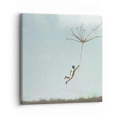 Schilderen op canvas - Vliegers, paardebloemen, wind - 30x30 cm