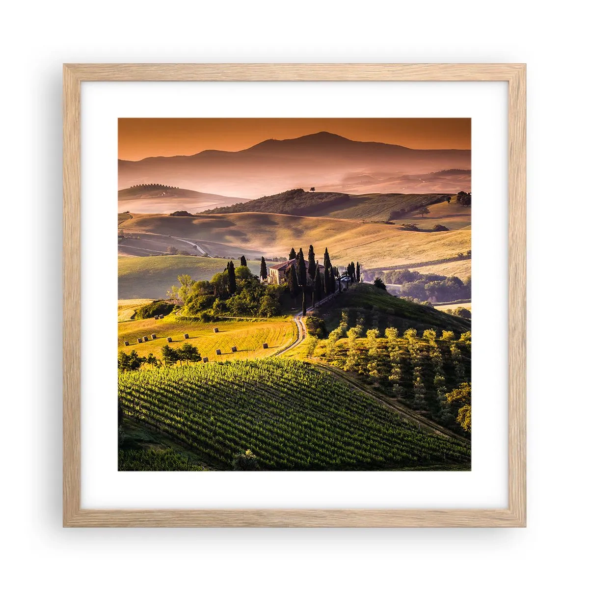 Een poster in een licht eiken lijst - Arcadia - het Toscaanse landschap - 40x40 cm