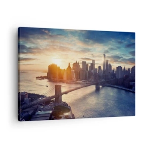 Schilderen op canvas - Panorama van de stad met de brug en de rivier in het licht van de ondergaande zon - 70x50cm - Westers cultuurmonument - Moderne wanddecoratie voor woonkamer en slaapkamer ARTTOR