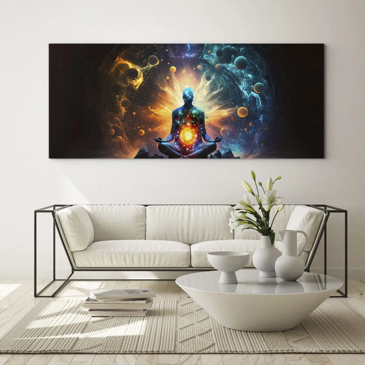 Schilderen op glas - Kosmische vrede - 160x50 cm