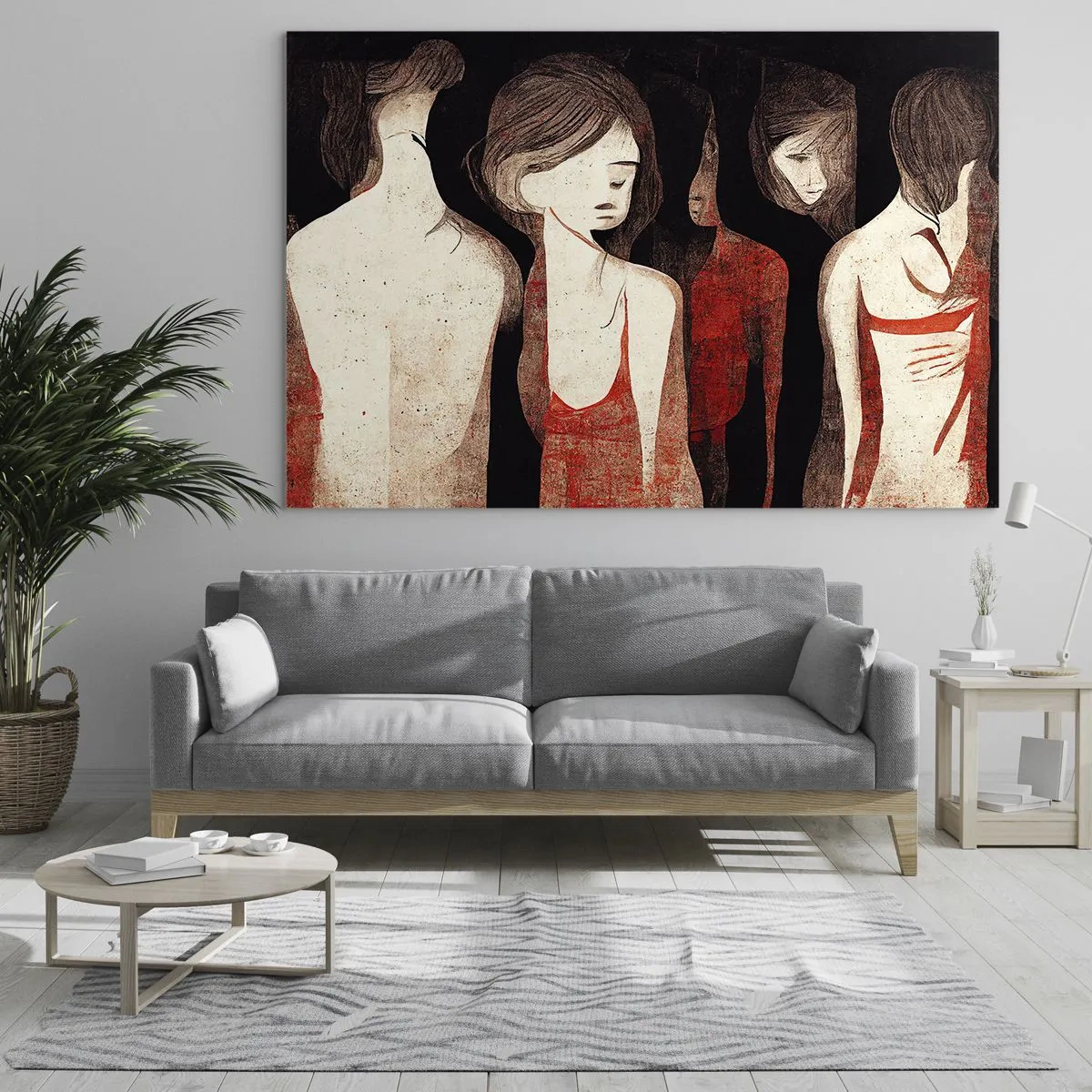 Schilderen op glas - Abstracte vrouwelijke silhouetten in rood op een zwarte achtergrond - 70x50cm - Madonna's van duisternis - Moderne wanddecoratie voor woonkamer en slaapkamer ARTTOR
