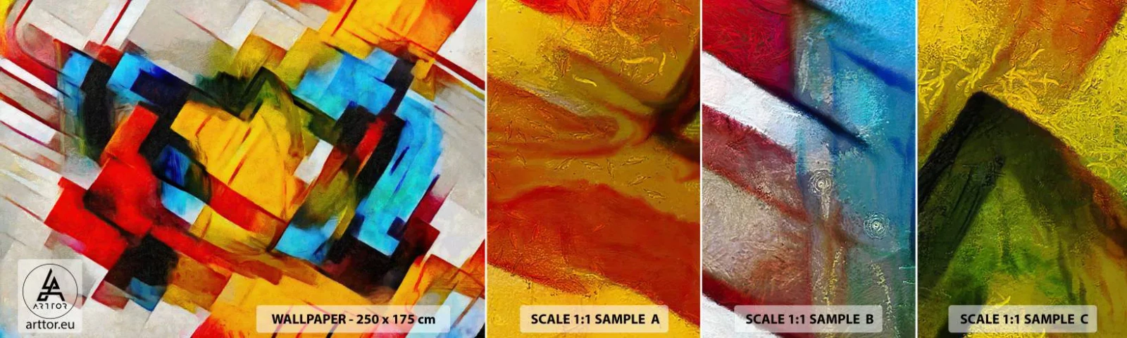 Fotobehang Monster Zelfklevend Deluxe Sticker - Een veelkleurig lagen koekje - Abstractie, Kubisme, Deel - 100x30 cm