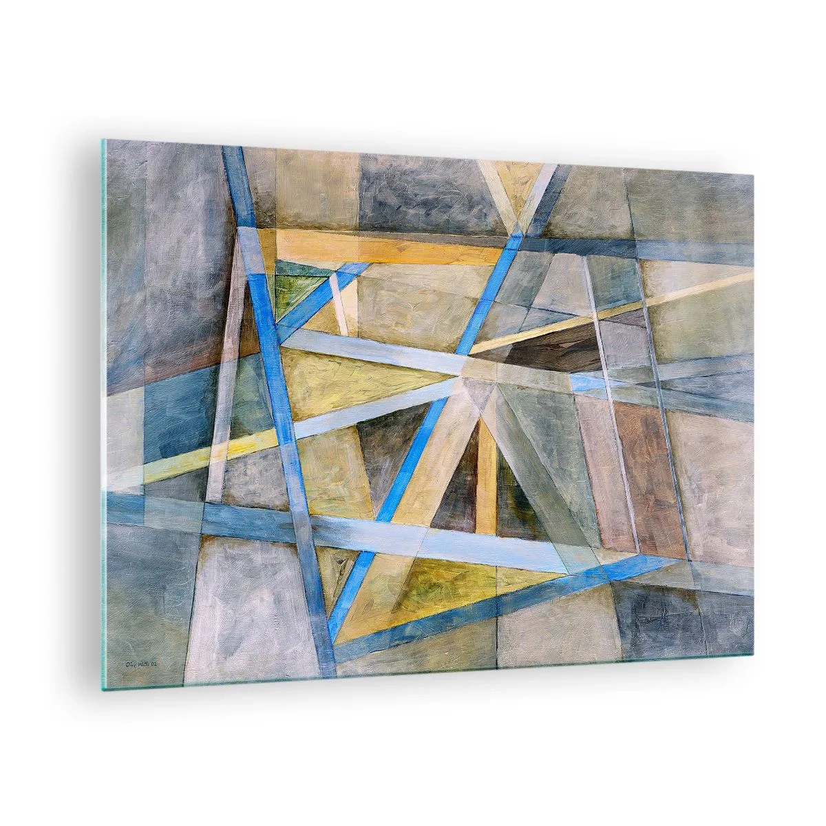 Schilderen op glas - Abstracte compositie met geometrische vormen - 70x50cm - Recht of diagonaal? - Moderne wanddecoratie voor woonkamer en slaapkamer ARTTOR