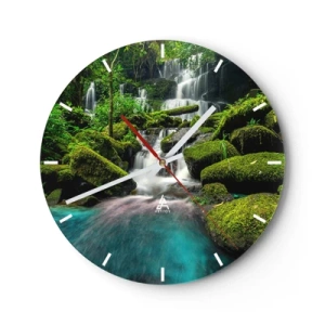 Wandklok - Klok - Turkoois, saffieren en vloeibaar zilver - 40x40 cm