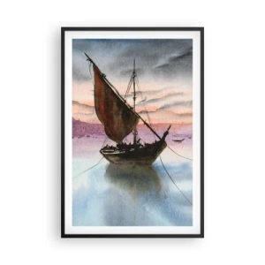 Poster in een zwarte lijst - Avond in de haven - 61x91 cm