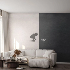 Fotobehang Premium Sand - Geweldige expeditie - Kind, Zwart en wit, Water - 100x70 cm