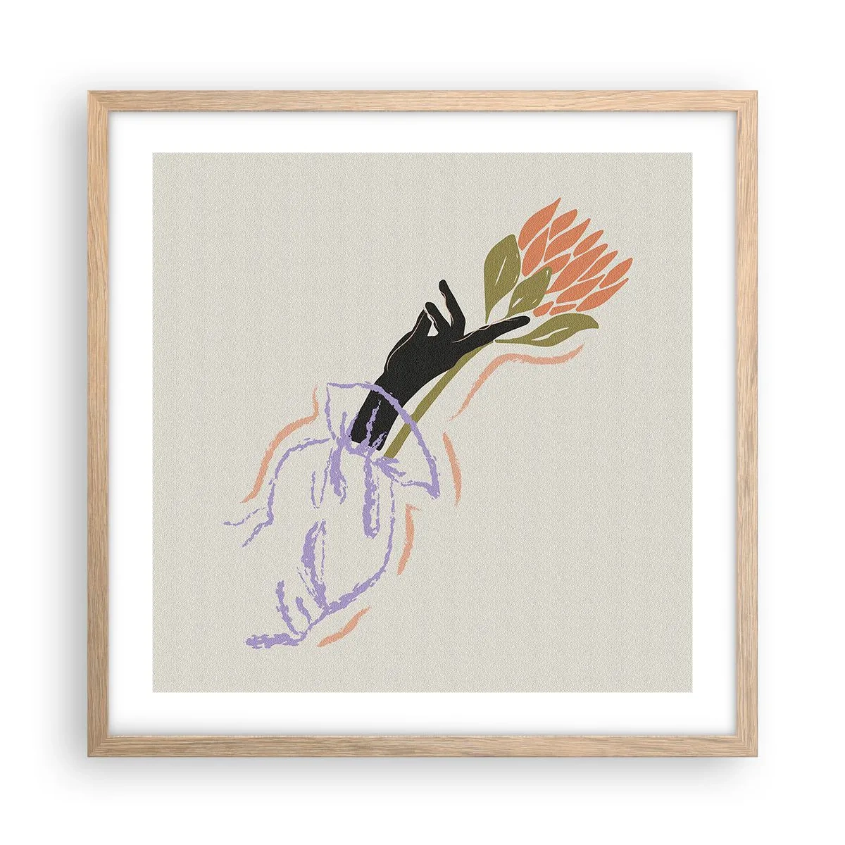 Een poster in een licht eiken lijst - Zusterlijke aanraking - 50x50 cm