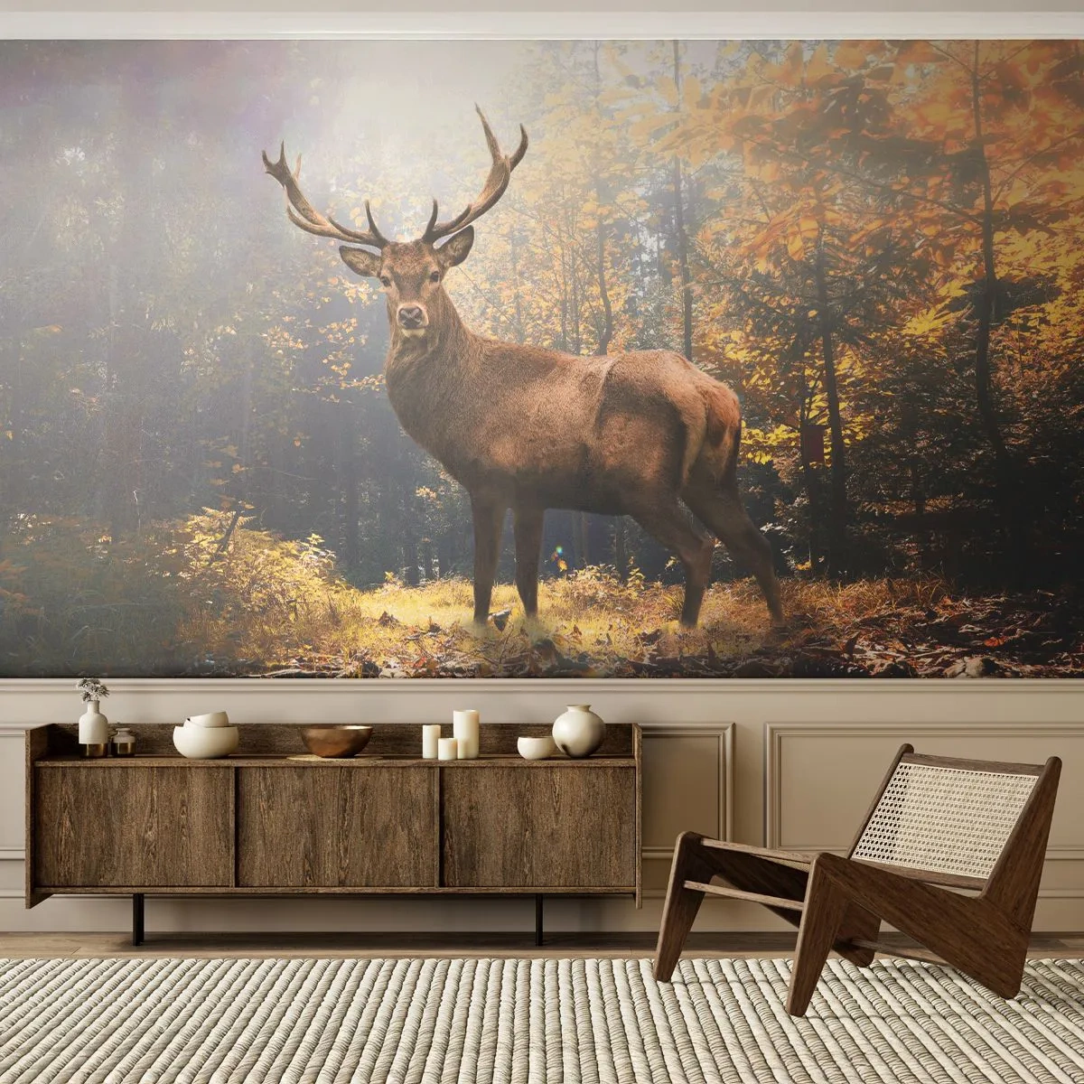 Fotobehang Premium Canvas - In volle majesteit - Landschap, Hert, Woud - 500x350 cm