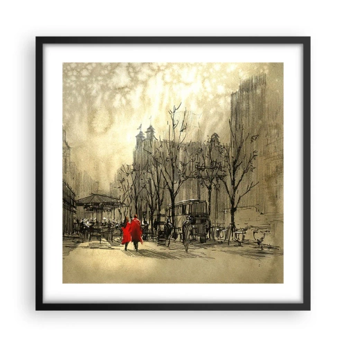 Poster in een zwarte lijst - Een date in de Londense mist - 50x50 cm