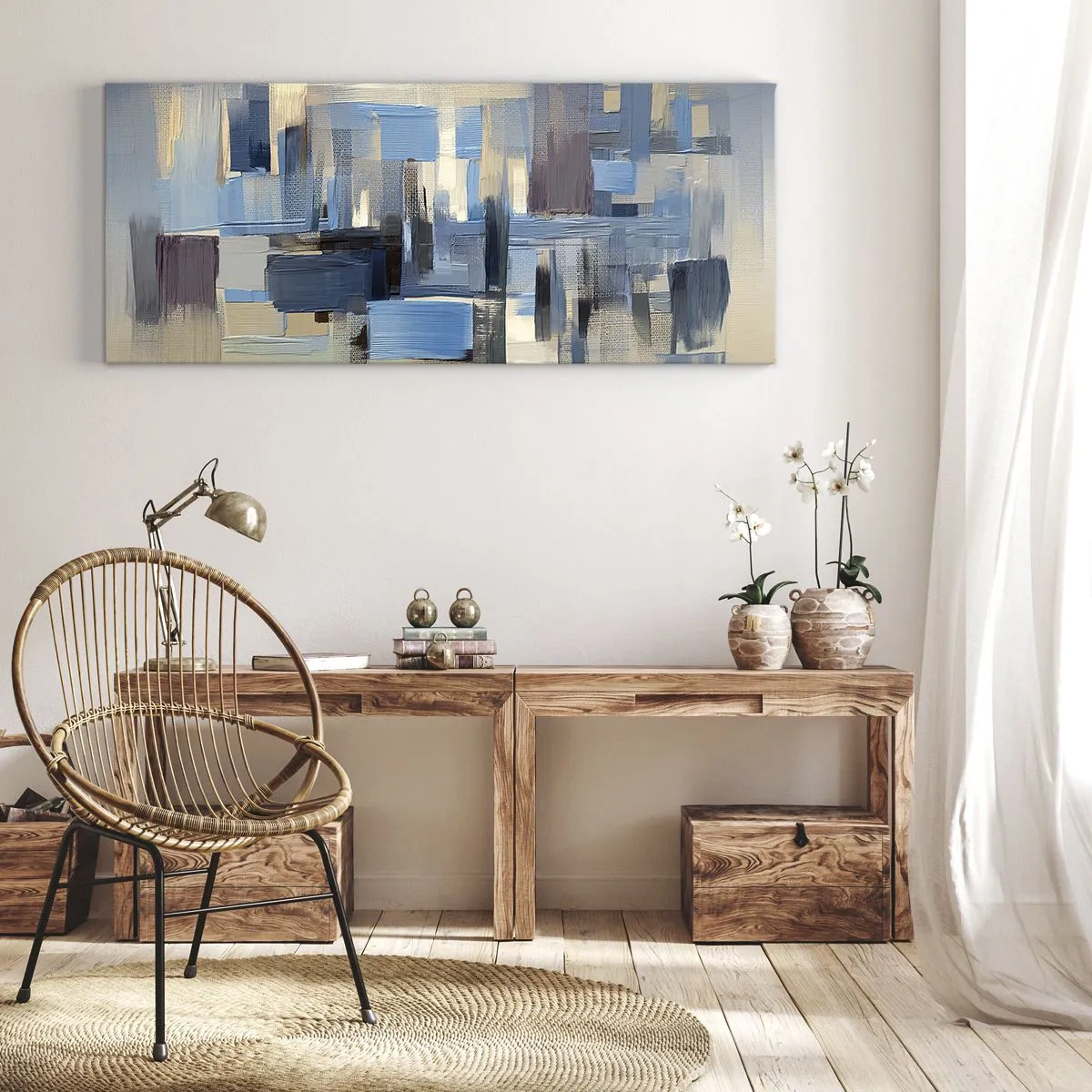 Schilderen op canvas - Blauwe constructie - 100x40 cm
