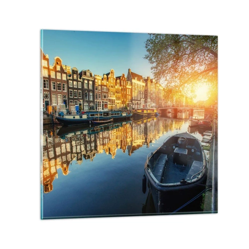 Schilderen op glas - Ochtend in Amsterdam - 40x40 cm