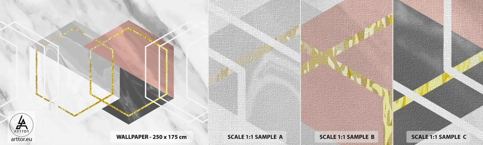 Fotobehang Monster Premium Canvas - Keten samenstelling - Abstractie, Deel, Zeshoek - 100x30 cm