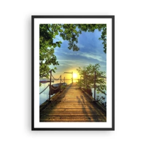 Poster in een zwarte lijst - Houten steiger over het meer bij zonsondergang - 50x70cm - Zonsondergang boven het water - Moderne wanddecoratie voor woonkamer en slaapkamer ARTTOR