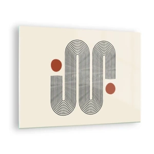 Schilderen op glas - Minimalistisch lijnenpatroon met rode stippen - 70x50cm - Van het begin tot het eind - Moderne wanddecoratie voor woonkamer en slaapkamer ARTTOR