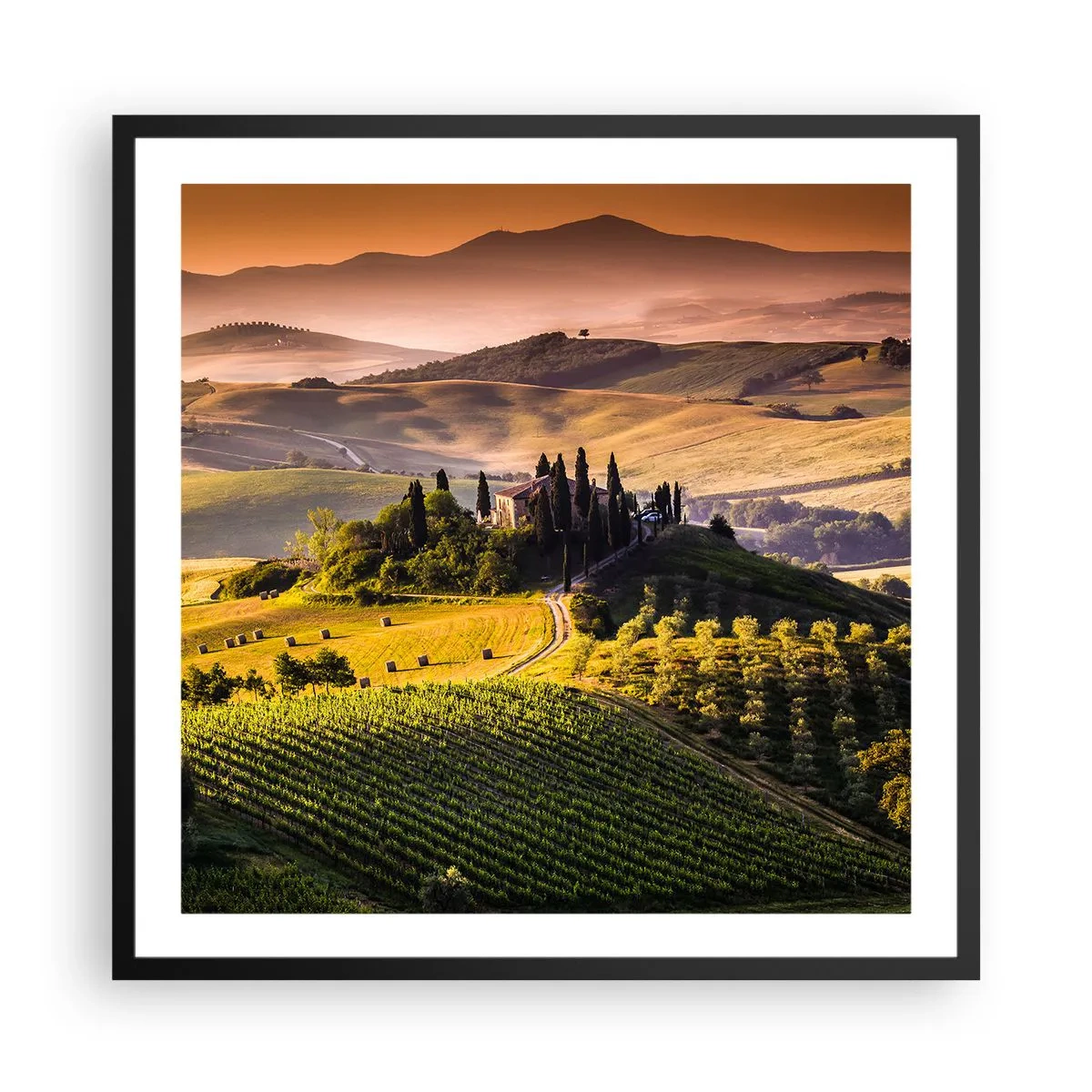 Poster in een zwarte lijst - Arcadia - het Toscaanse landschap - 60x60 cm
