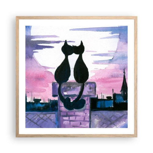 Een poster in een licht eiken lijst - Afspraak onder de maan - 60x60 cm