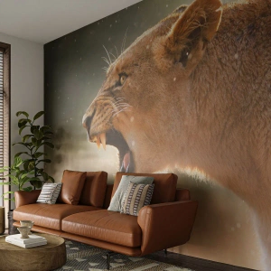 Fotobehang Premium Canvas - Probeer niet te luisteren - Dieren, Leeuw, Afrika - 100x70 cm