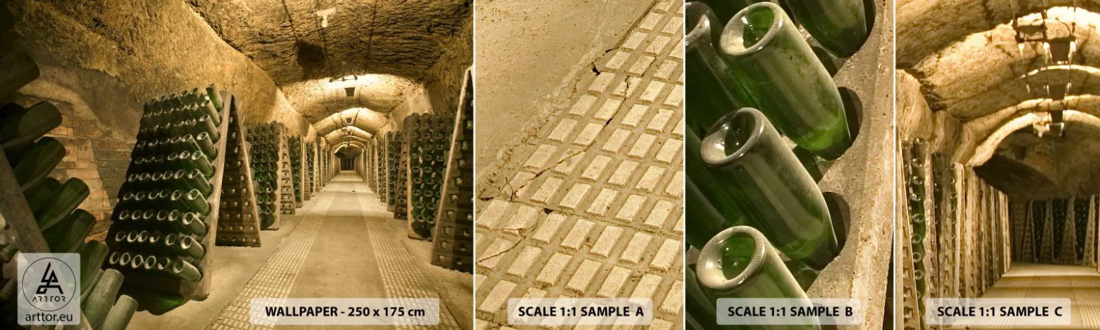 Fotobehang Monster Zelfklevend Deluxe Sticker - De geboorte van smaak - Gastronomie, Een fles wijn, Wijnkelder - 100x30 cm