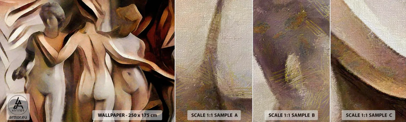 Fotobehang Monster Premium Canvas - Drie Gratiën 2.0 - Vrouw, Kubisme, Deel - 100x30 cm