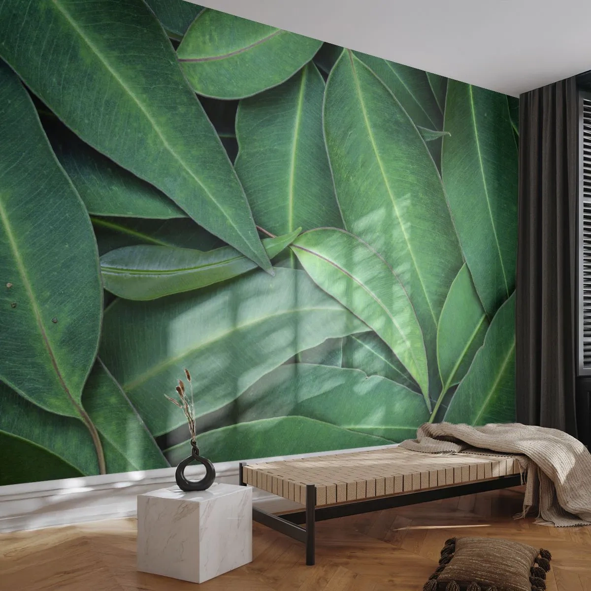 Fotobehang Premium Canvas - Sappig en fris - Bladeren, Eucalyptus, Natuur - 500x350 cm