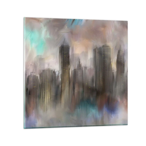 Schilderen op glas - Een compositie van staal, steen en mist - 70x70 cm