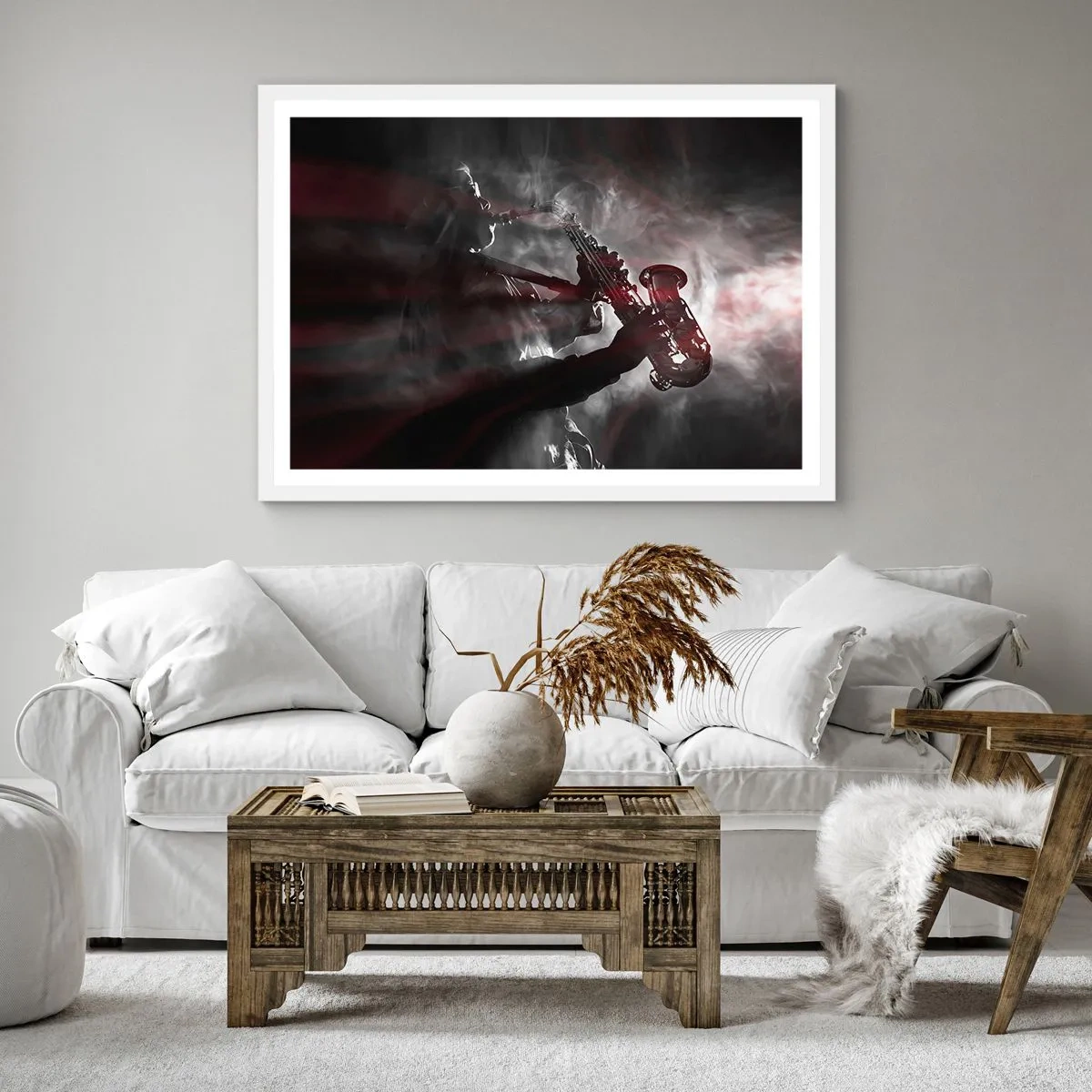 Poster in een witte lijst - In de dampen van jazz - 40x40 cm