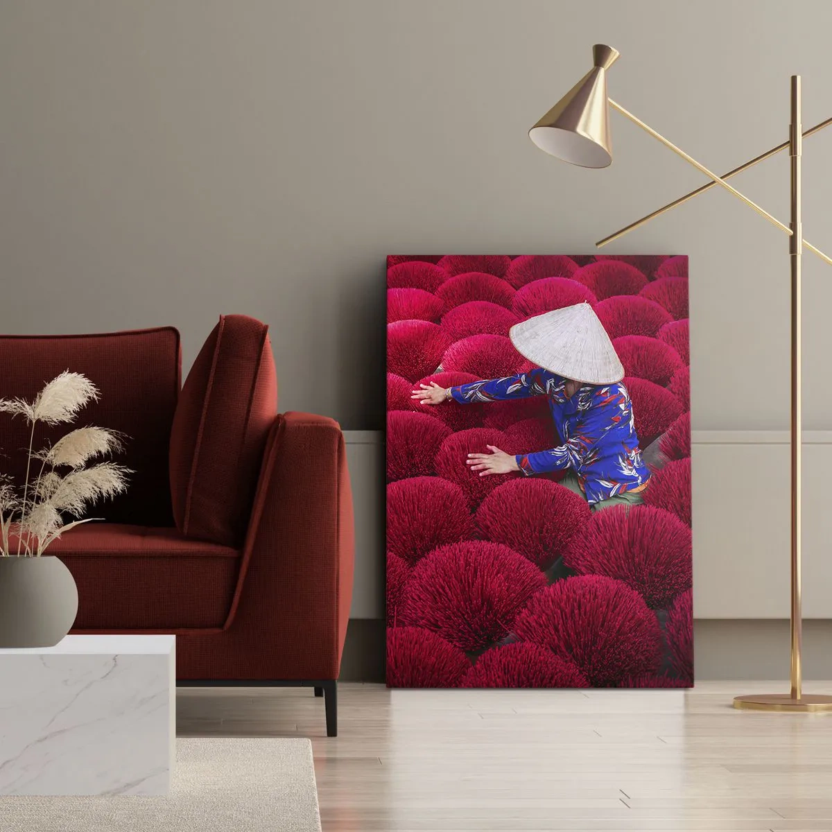 Schilderen op canvas - In het rijstveld - 45x80 cm