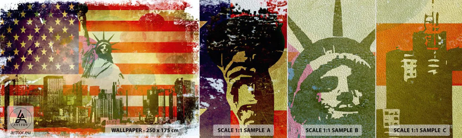 Fotobehang Monster Premium Sand - Viva America! - New York, VS, Vrijheidsbeeld - 100x30 cm