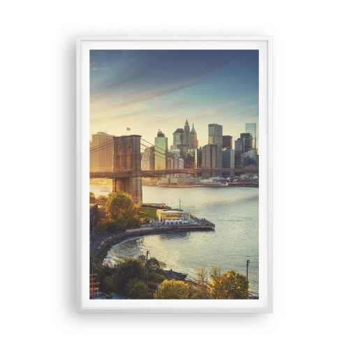 Poster in een witte lijst - Dageraad in de grote stad - 70x100 cm