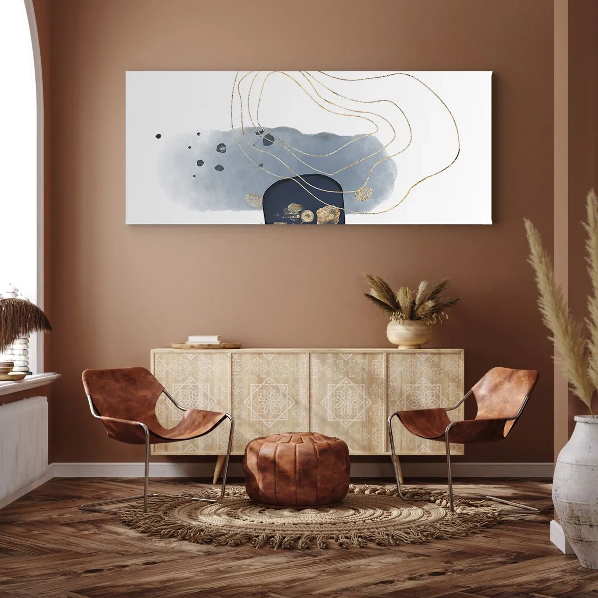 Schilderen op canvas - Blauw en goud fantasie - 120x50 cm