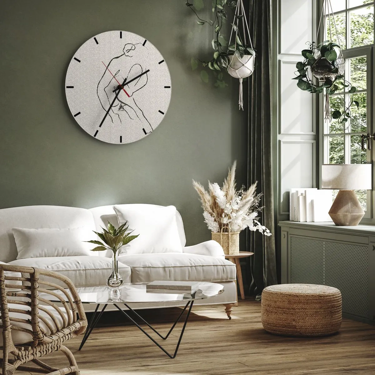 Wandklok - Klok - Een delicate schets van een vrouwelijk silhouet op een lichte achtergrond - 30x30cm - Intieme schets - Moderne wanddecoratie voor woonkamer, keuken en slaapkamer ARTTOR