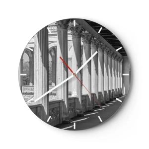 Wandklok - Klok - Een klassieke arcade met kolommen in zwart-wit perspectief - 30x30cm - Zonnige arcade - Moderne wanddecoratie voor woonkamer, keuken en slaapkamer ARTTOR