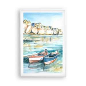 Poster in een witte lijst - Azuurblauw landschap - 61x91 cm