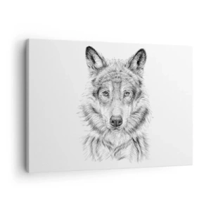 Schilderen op canvas - Schets van een wolvenkop in monochrome stijl op een witte achtergrond - 70x50cm - Een geboren leider - Moderne wanddecoratie voor woonkamer en slaapkamer ARTTOR