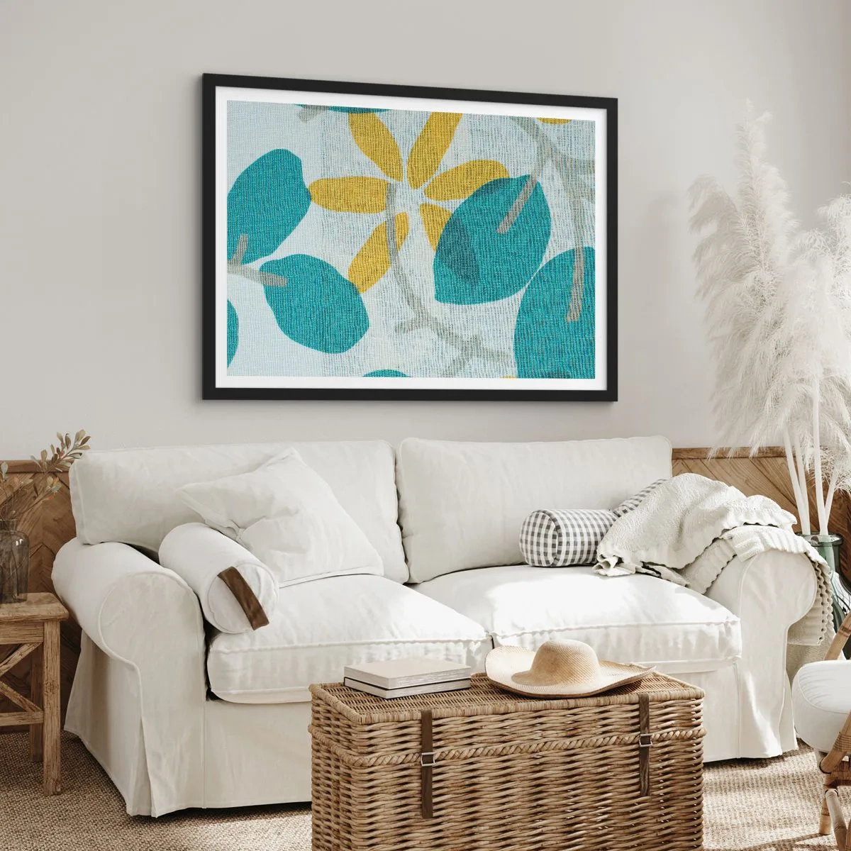 Poster in een zwarte lijst - Tussen de azuurblauwe bladeren - 40x30 cm
