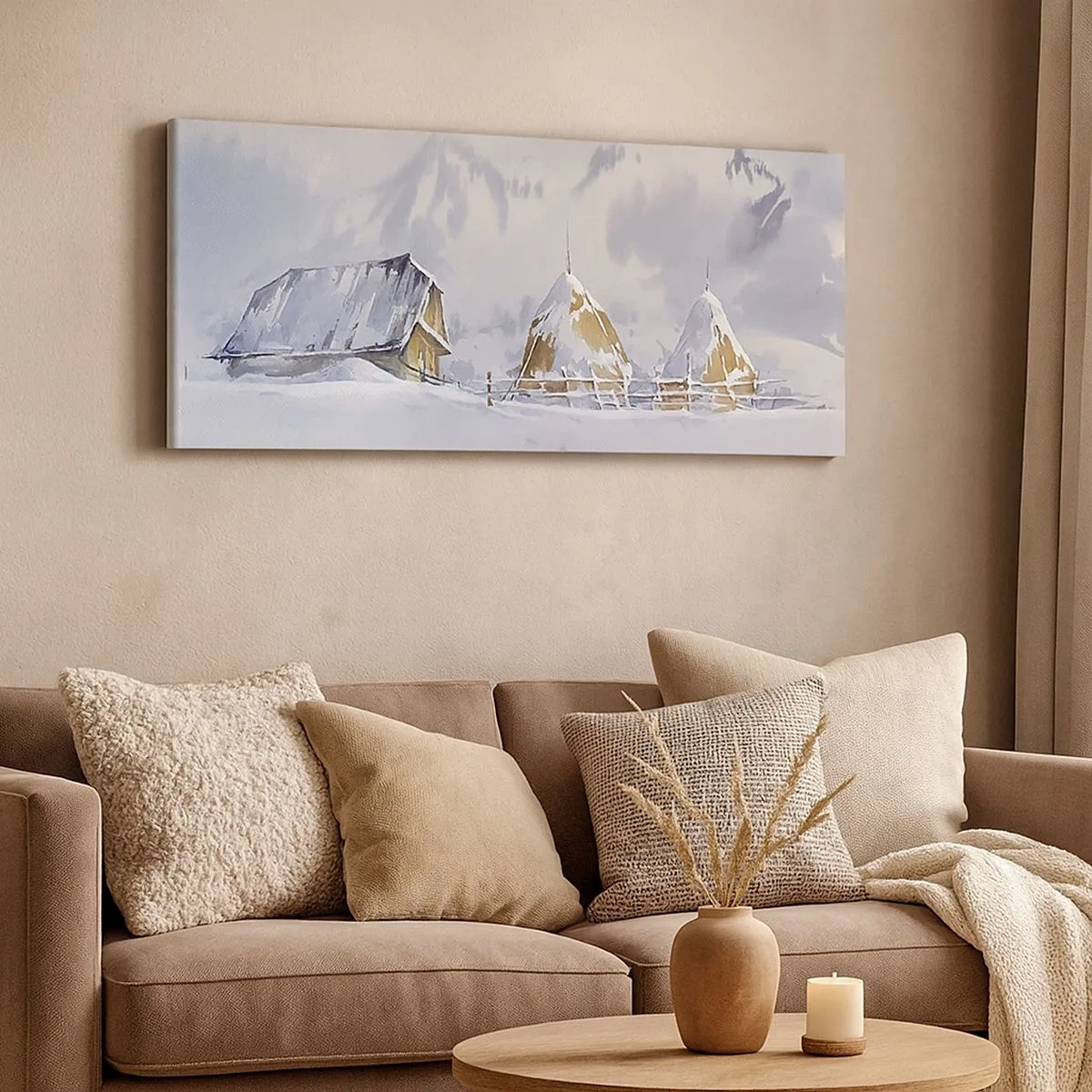 Schilderen op canvas - In een besneeuwde vallei - 100x40 cm