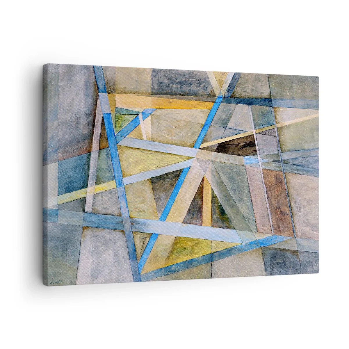 Schilderen op canvas - Geometrische compositie met lichte en blauwe lijnen - 70x50cm - Recht of diagonaal? - Moderne wanddecoratie voor woonkamer en slaapkamer ARTTOR