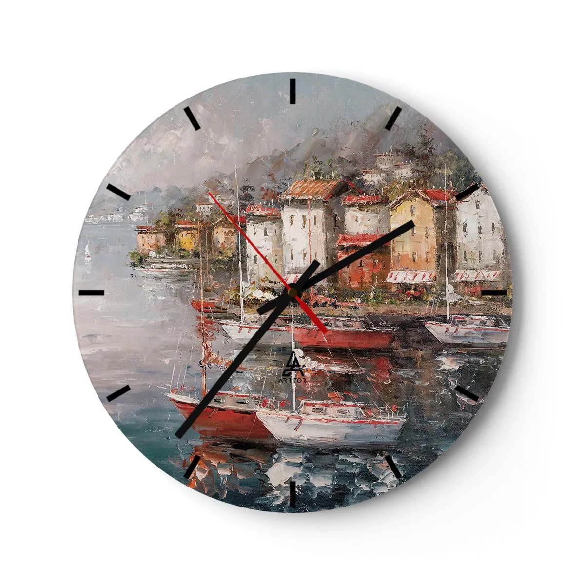 Wandklok - Klok - Een pittoreske haven met zeilboten en kustgebouwen - 30x30cm - Romantisch toevluchtsoord - Moderne wanddecoratie voor woonkamer, keuken en slaapkamer ARTTOR