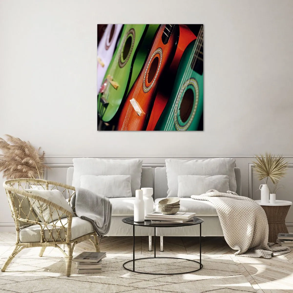 Schilderen op glas - De gitaar heeft vele kleuren - 40x40 cm