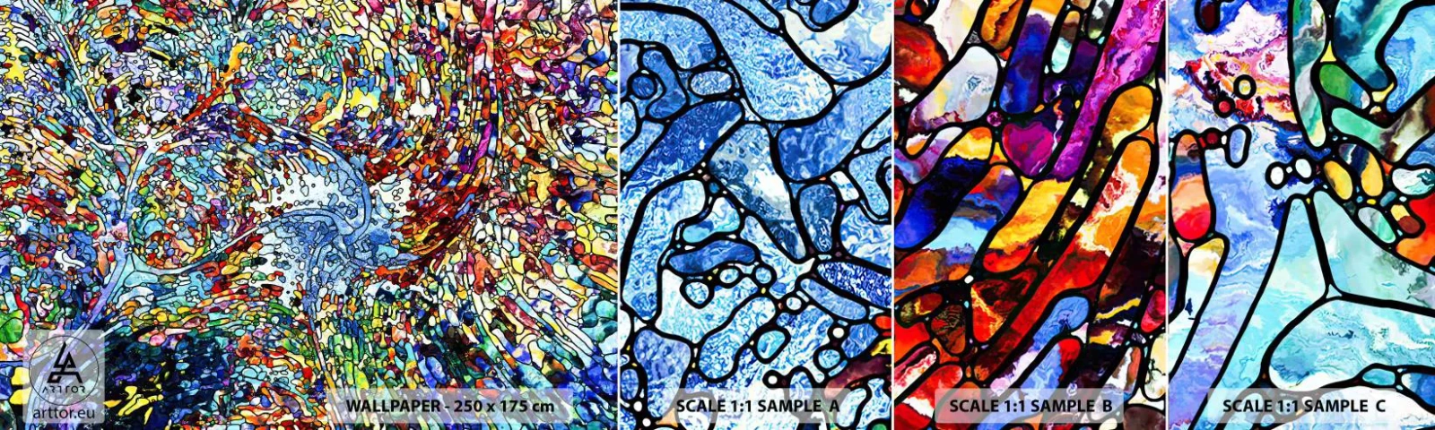 Fotobehang Monster Zelfklevend Deluxe Sticker - Glas in lood druppel - Abstractie, Deel, Grafisch - 100x30 cm