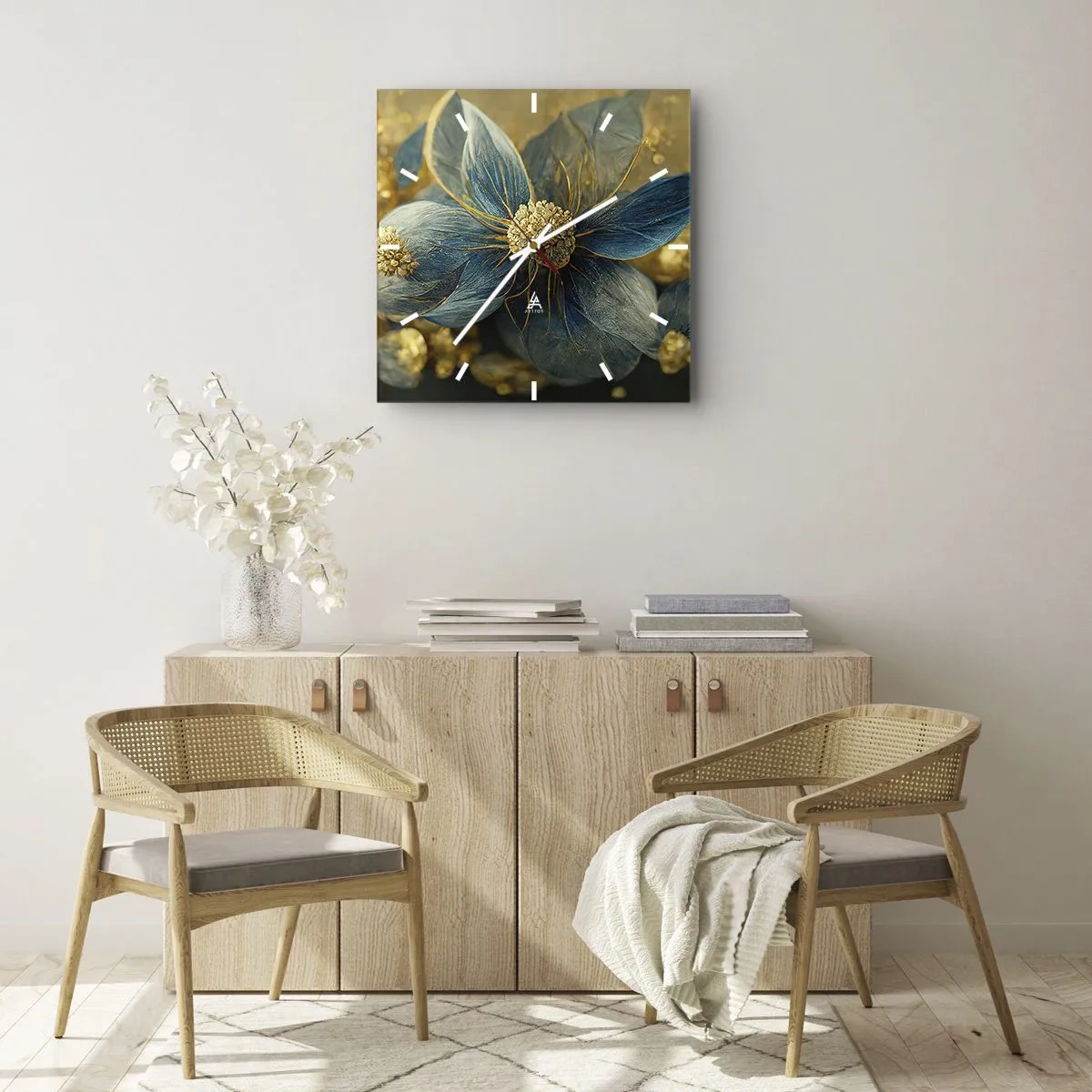 Wandklok - Klok - Bloei met goud - 40x40 cm