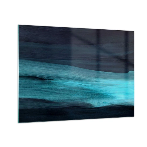 Schilderen op glas - Abstracte golf in tinten turquoise en marineblauw - 70x50cm - Ga met de stroom mee - Moderne wanddecoratie voor woonkamer en slaapkamer ARTTOR