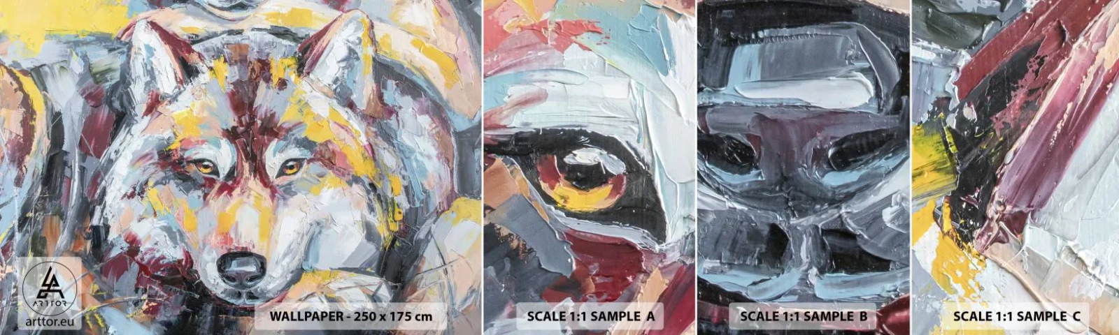 Fotobehang Monster Zelfklevend Deluxe Sticker - Gemoedsrust onder dierbaren - Abstractie, Wolf, Schilderen - 100x30 cm