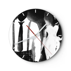 Wandklok - Klok - Silhouetten van een vrouw en een man in een zwart-wit noir-sfeer - 30x30cm - In een noir sfeer - Moderne wanddecoratie voor woonkamer, keuken en slaapkamer ARTTOR