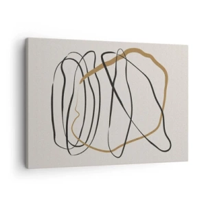 Schilderen op canvas - Artistieke lijnen in zwart en goud op een lichte achtergrond - 70x50cm - Compositie – loopdans - Moderne wanddecoratie voor woonkamer en slaapkamer ARTTOR