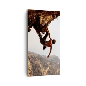 Schilderen op canvas - De wereld gekrompen in een hand op een rotsblok  - 55x100 cm